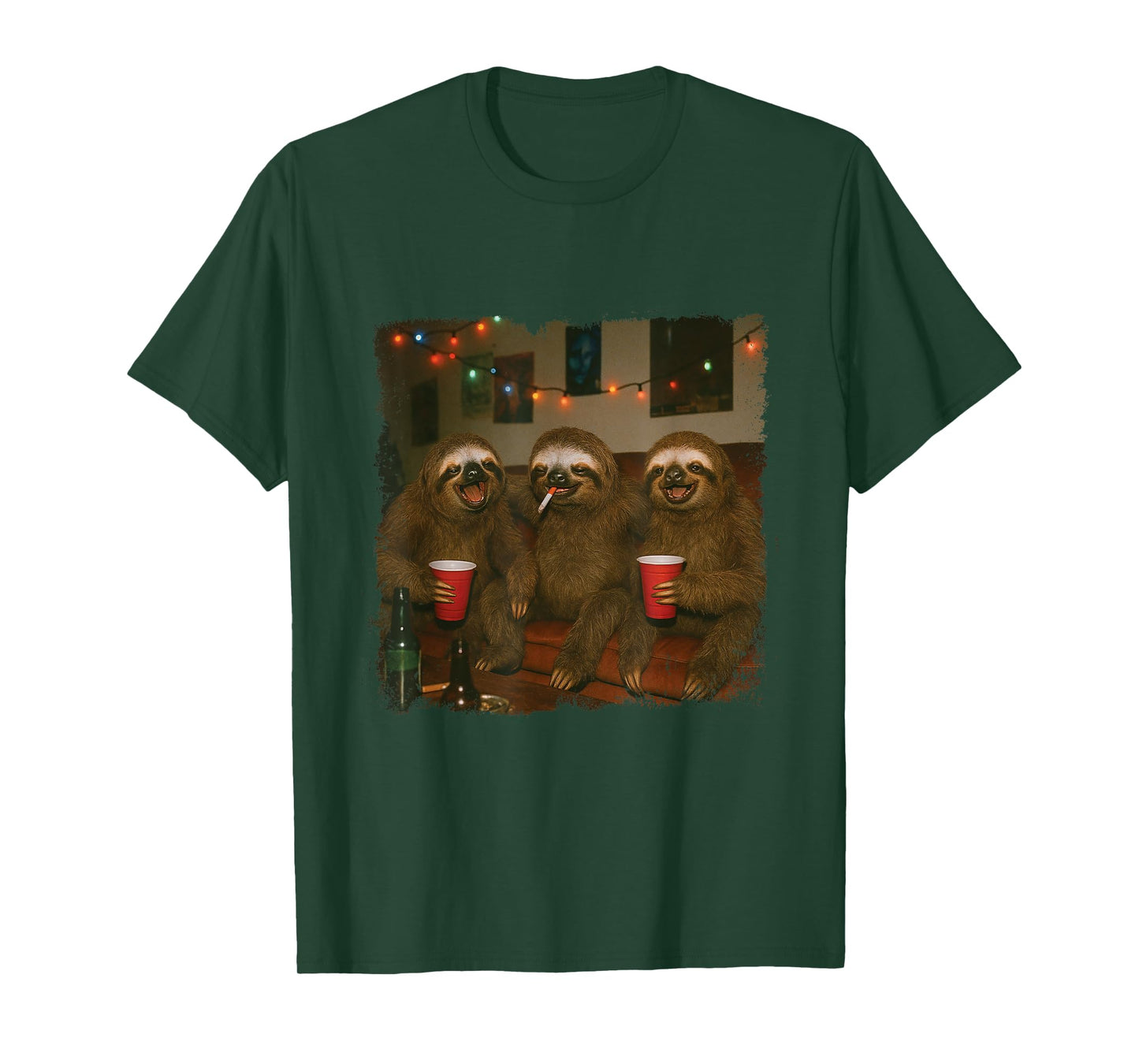 Funny Sloth Party Smoking Drinking Sloth House Party 90s T-Shirt