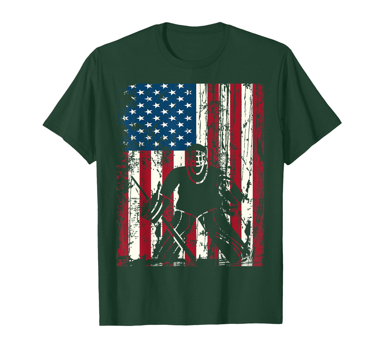 Vintage USA American Flag Ice Hockey Goalie 4th of July T-Shirt