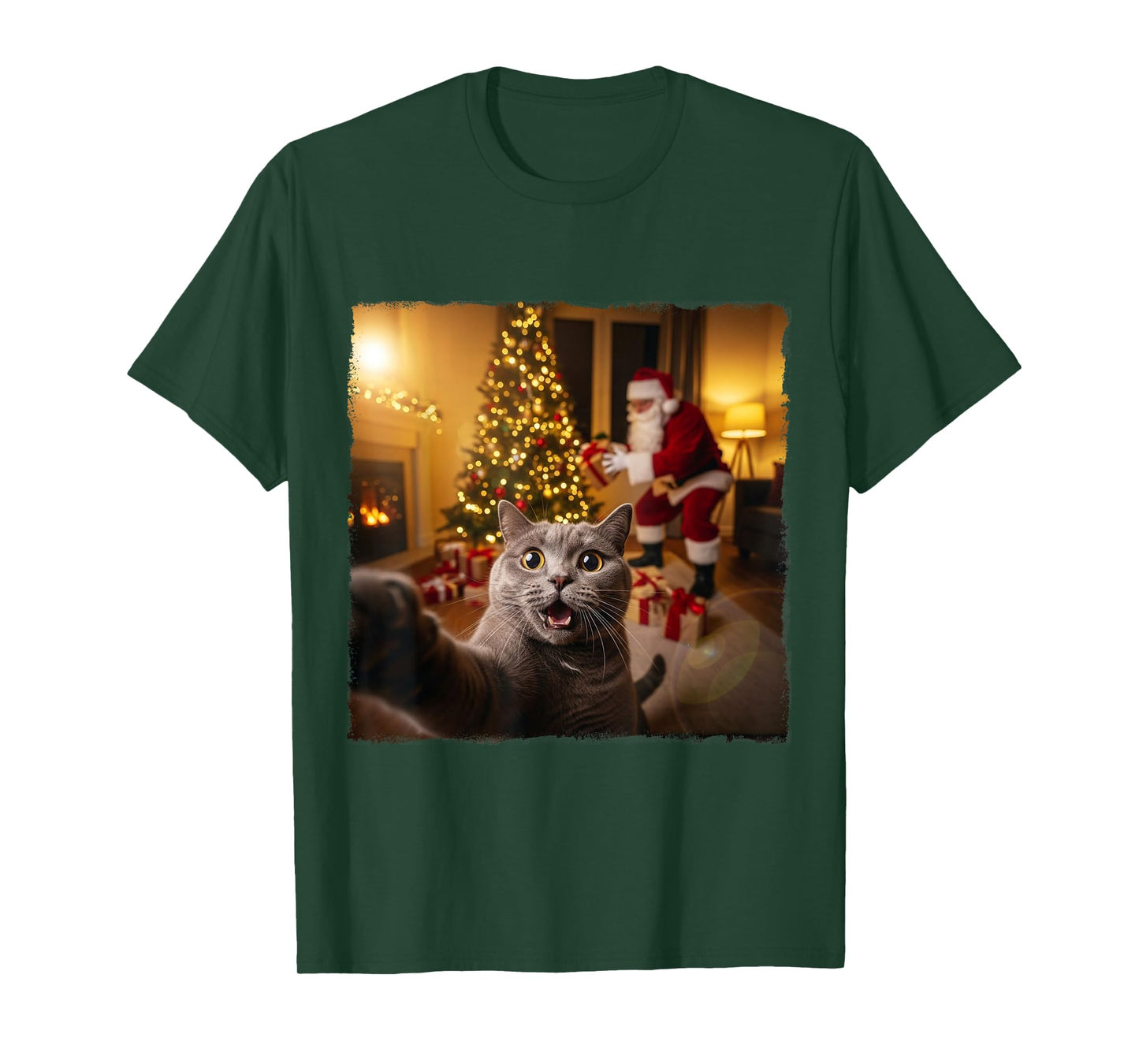Holiday Xmas Fun Cat Selfie Santa Claus Gifts Christmas Tree T-Shirt