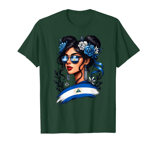 Nicaraguan Girl Messy Bun Hispanic Heritage Month Men Women T-Shirt
