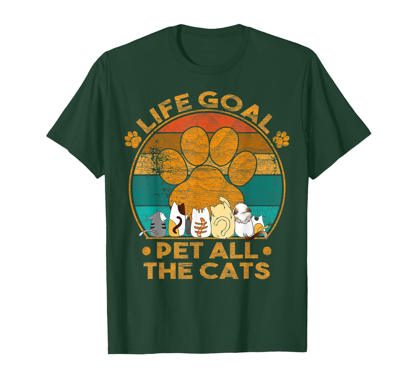 Life Goal Pet All The Cats Vintage Retro Lovers Cats T-Shirt