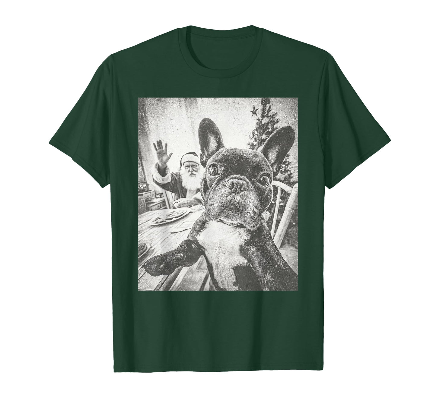 Funny AI French Bulldog Selfie with Santa Claus Christmas T-Shirt