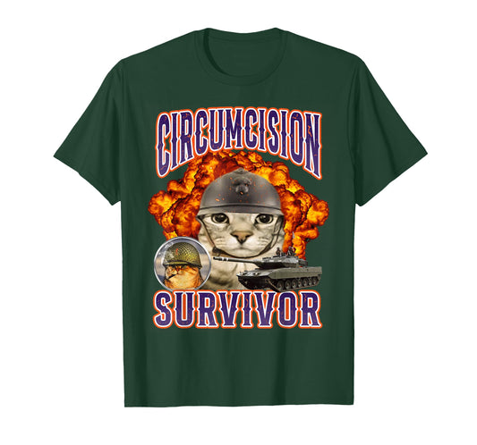 Circumcision Survivor Cat Meme Funny T-Shirt