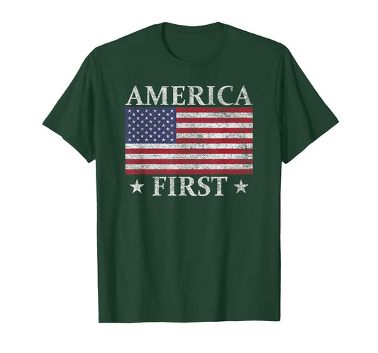America First USA American Flag Patriot Stars and Stripes T-Shirt