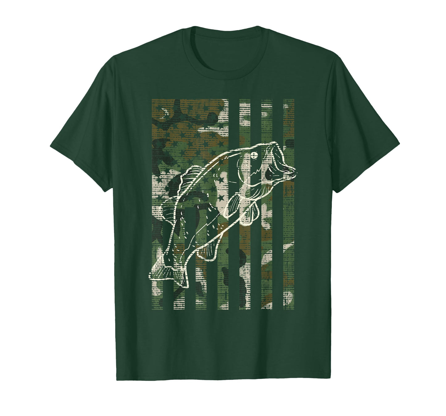 Fishing Camo US Flag Fish Bass Patriot Fisherman Dad Gift T-Shirt