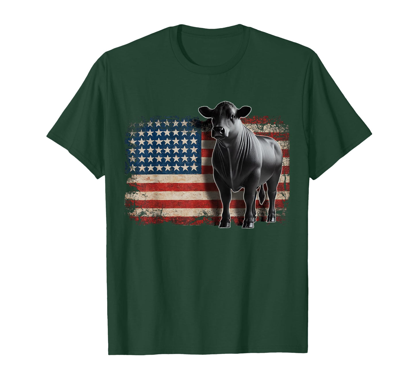 Angus Rancher USA American Flag Cow T-Shirt