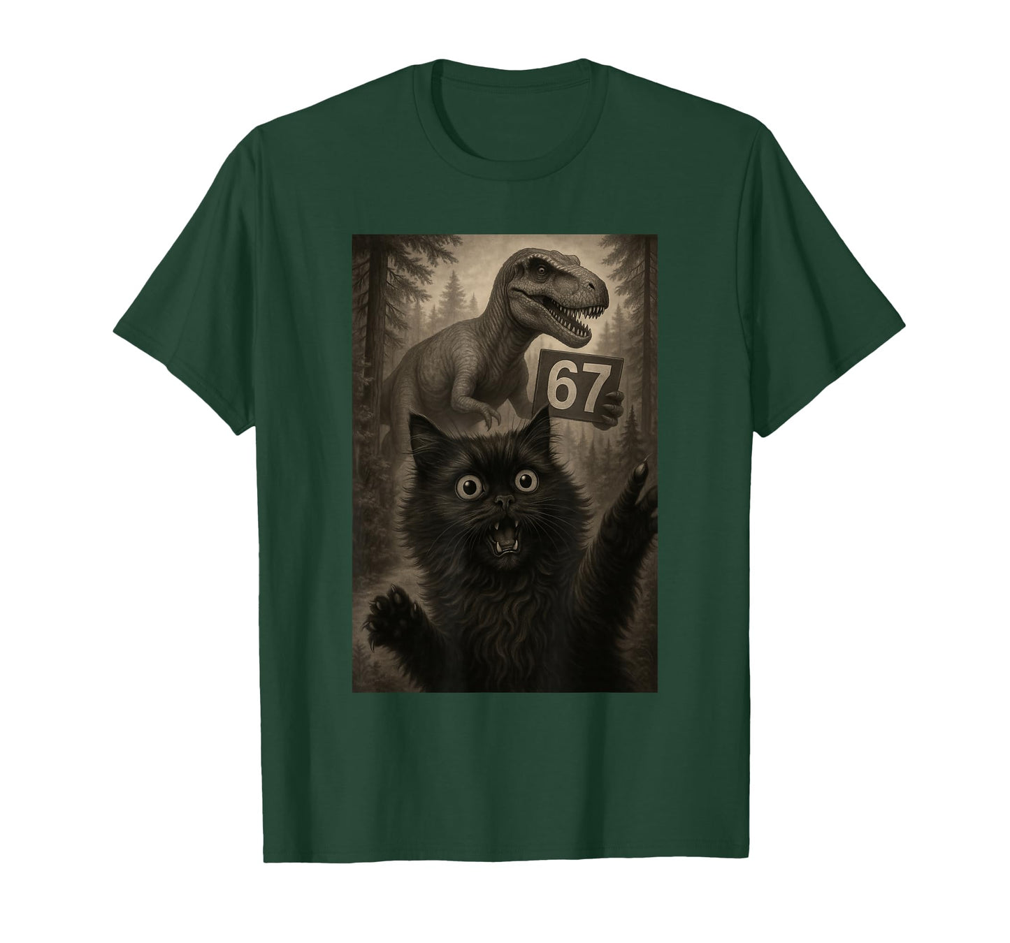 Cat Selfie 67 Meme Six Seven Funny T-Rex Dinosaur T-Shirt