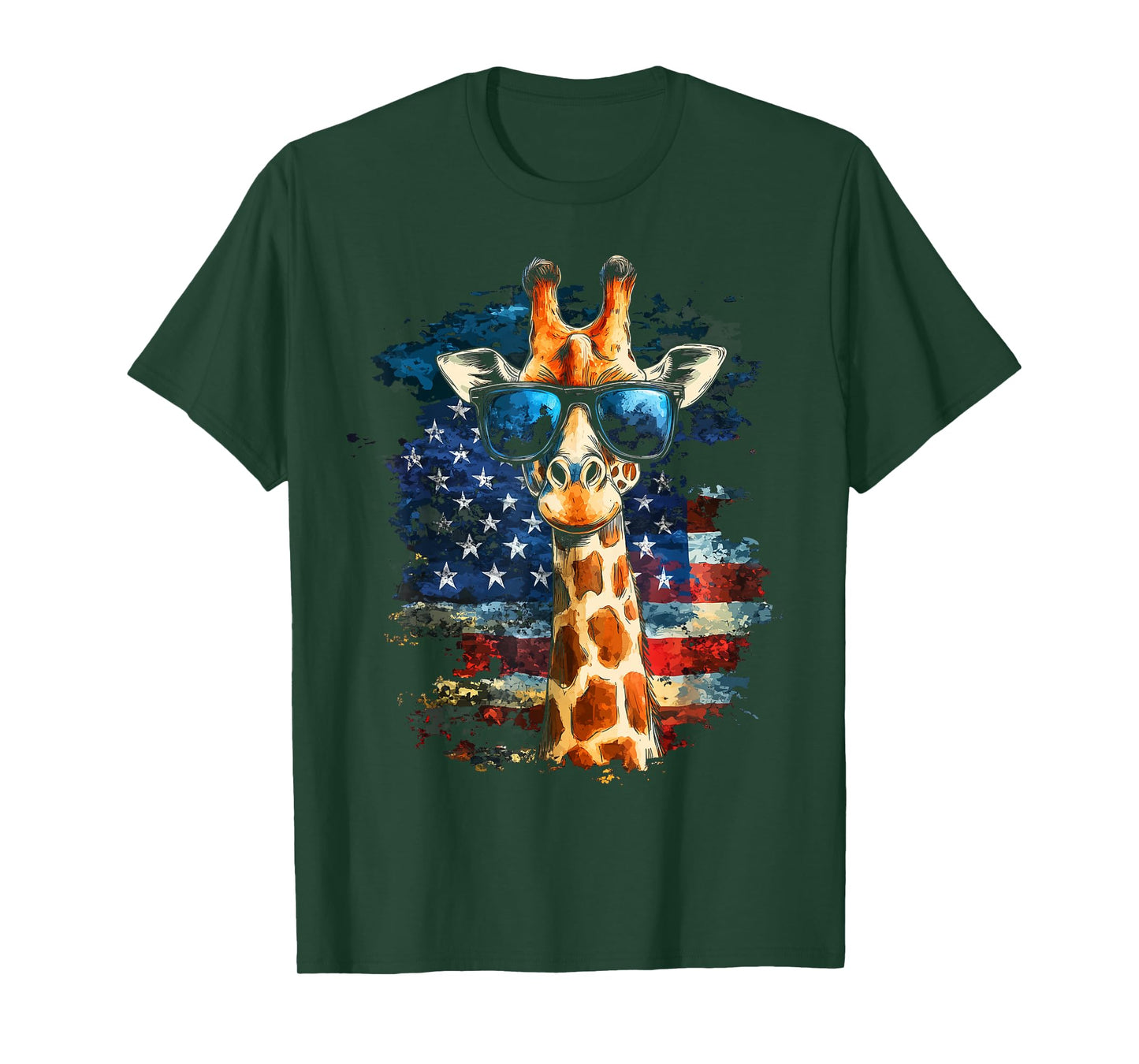 Giraffe American Flag 4th Of July Funny Animal Patriotic T-Shirt