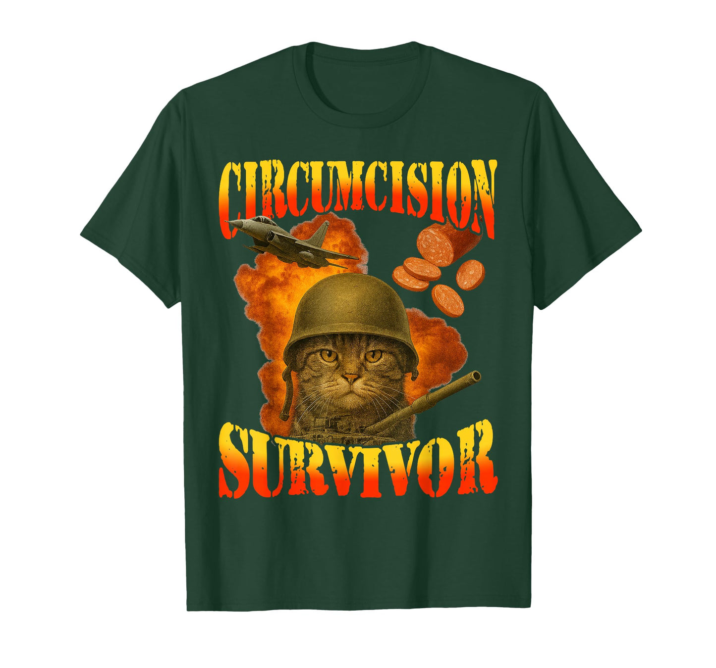 Circumcision Survivor Funny Vintage War Meme Cat Humor T-Shirt