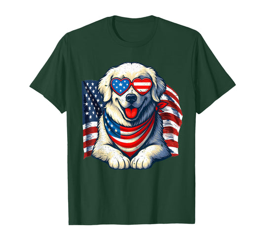 Vintage Great Pyrenees American Flag Love Sunglasses Freedom T-Shirt
