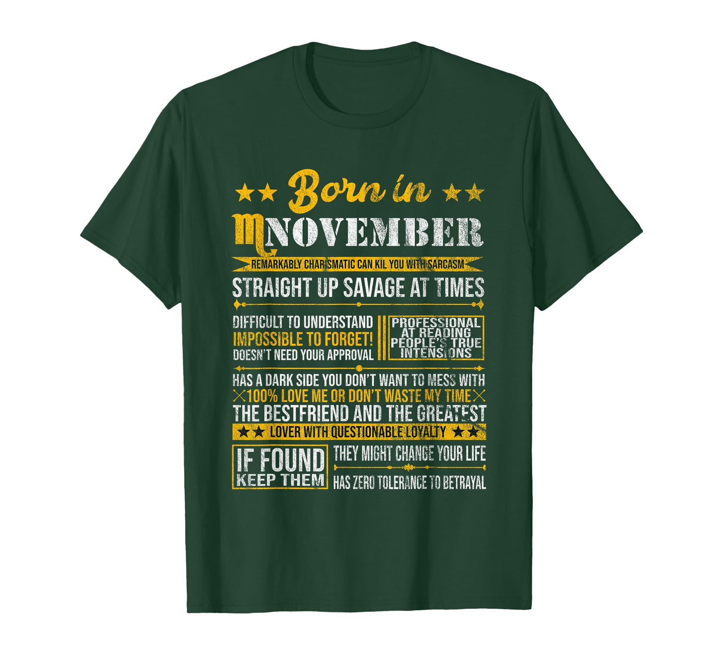 Born in November Scorpio Horoscope Birthday Gift T-Shirt