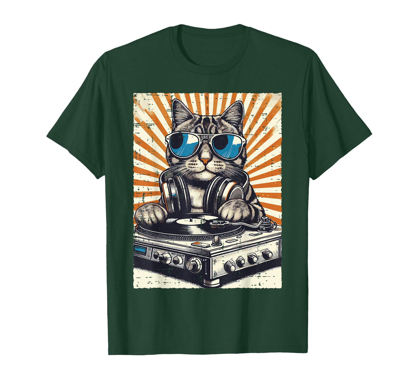 Cat Dj Headphone Turntable Vintage Music EDM Men Women Kids T-Shirt