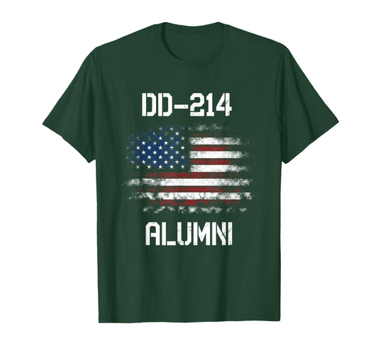 DD-214 Alumni USA Flag Military Service Veteran Soldiers T-Shirt for Women Men