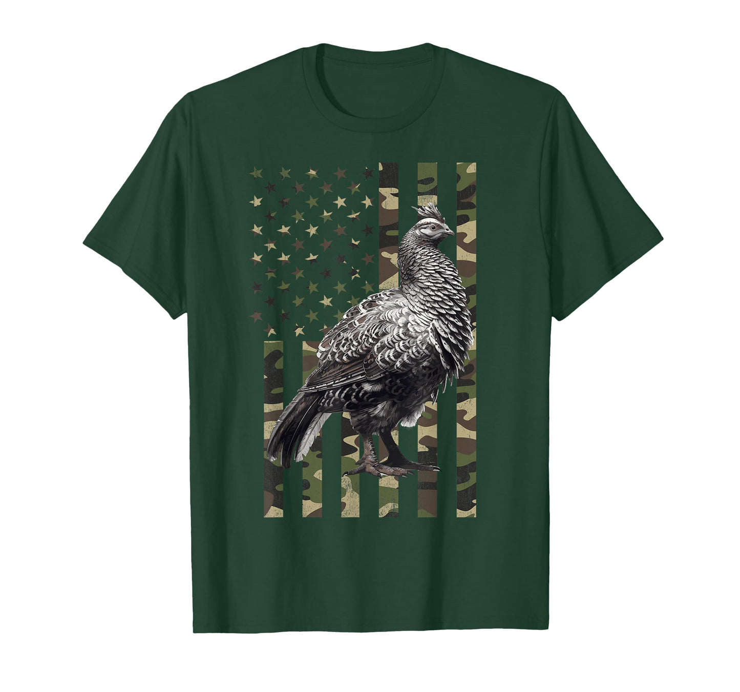 Grouse Hunting, Camo American Flag with a Grouse T-Shirt