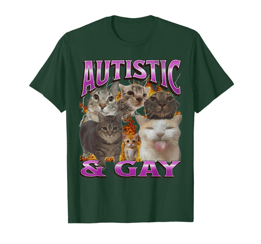 Autistic and Gay Funny Cat Meme Bootleg Graphic T-Shirt