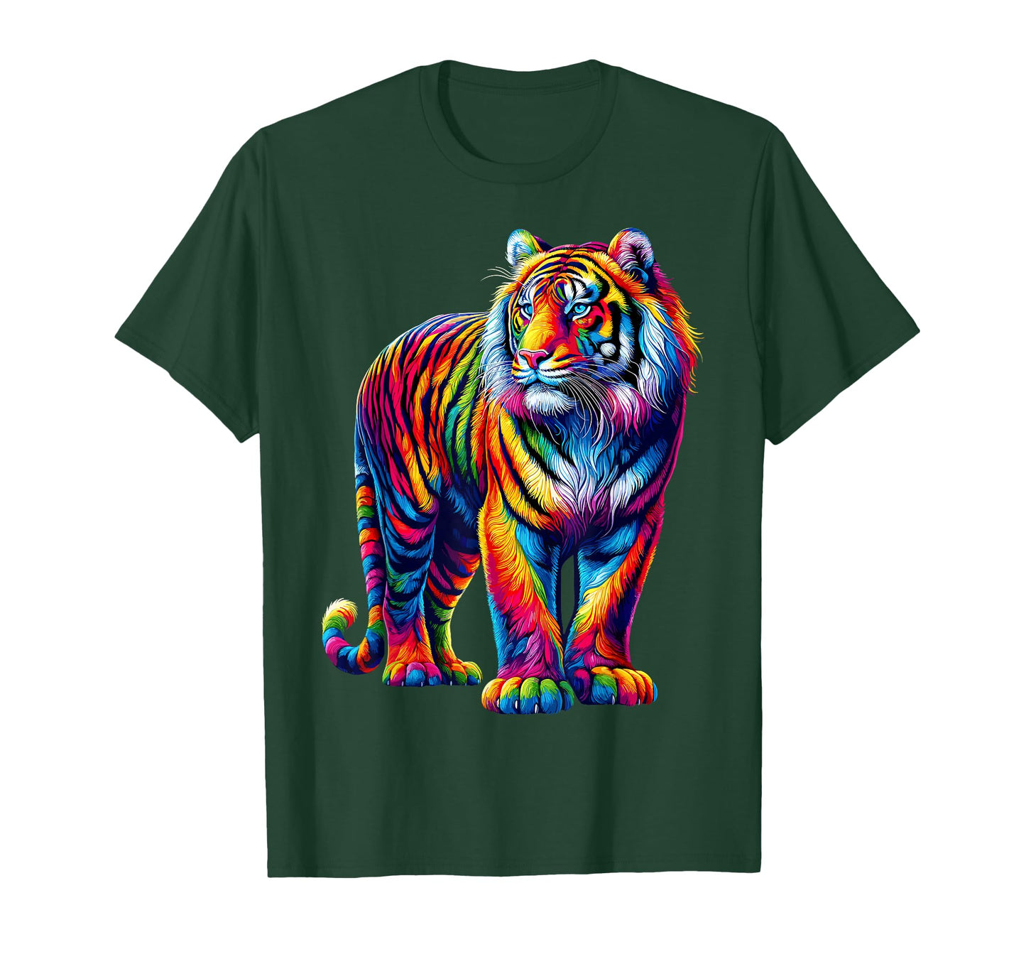Vibrant Colorful Tiger Art Shirt Rainbow Wild Cat Animal T-Shirt