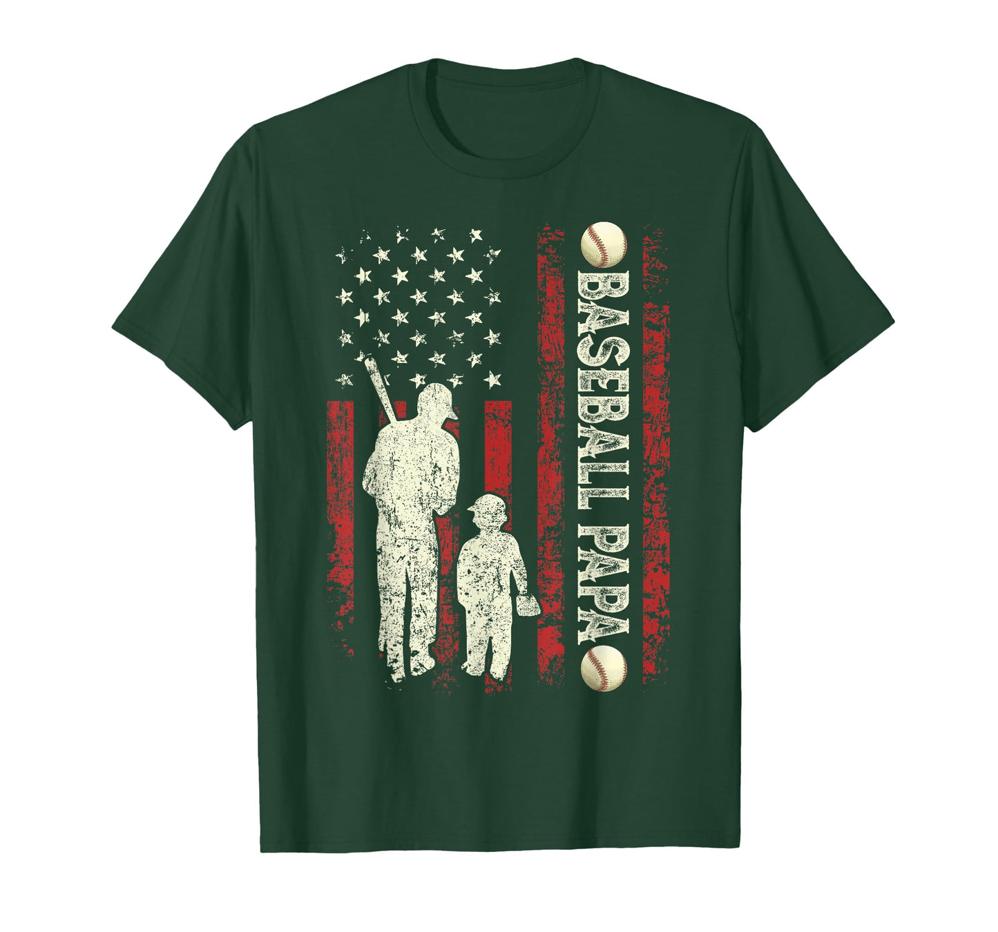 Father's Day Baseball Papa USA Flag Gifts Dad Men Baseball T-Shirt