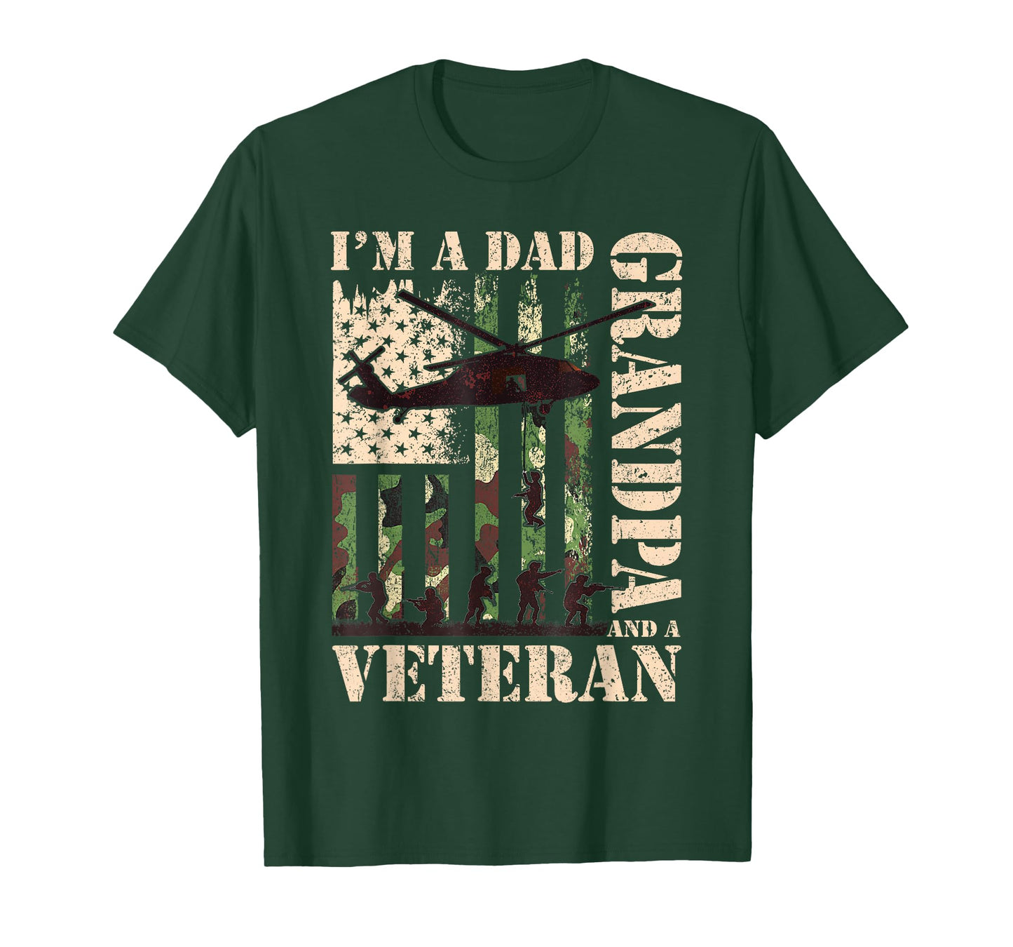Grandpa Veteran Fathers Day Dad Veteran Camo American Flag T-Shirt