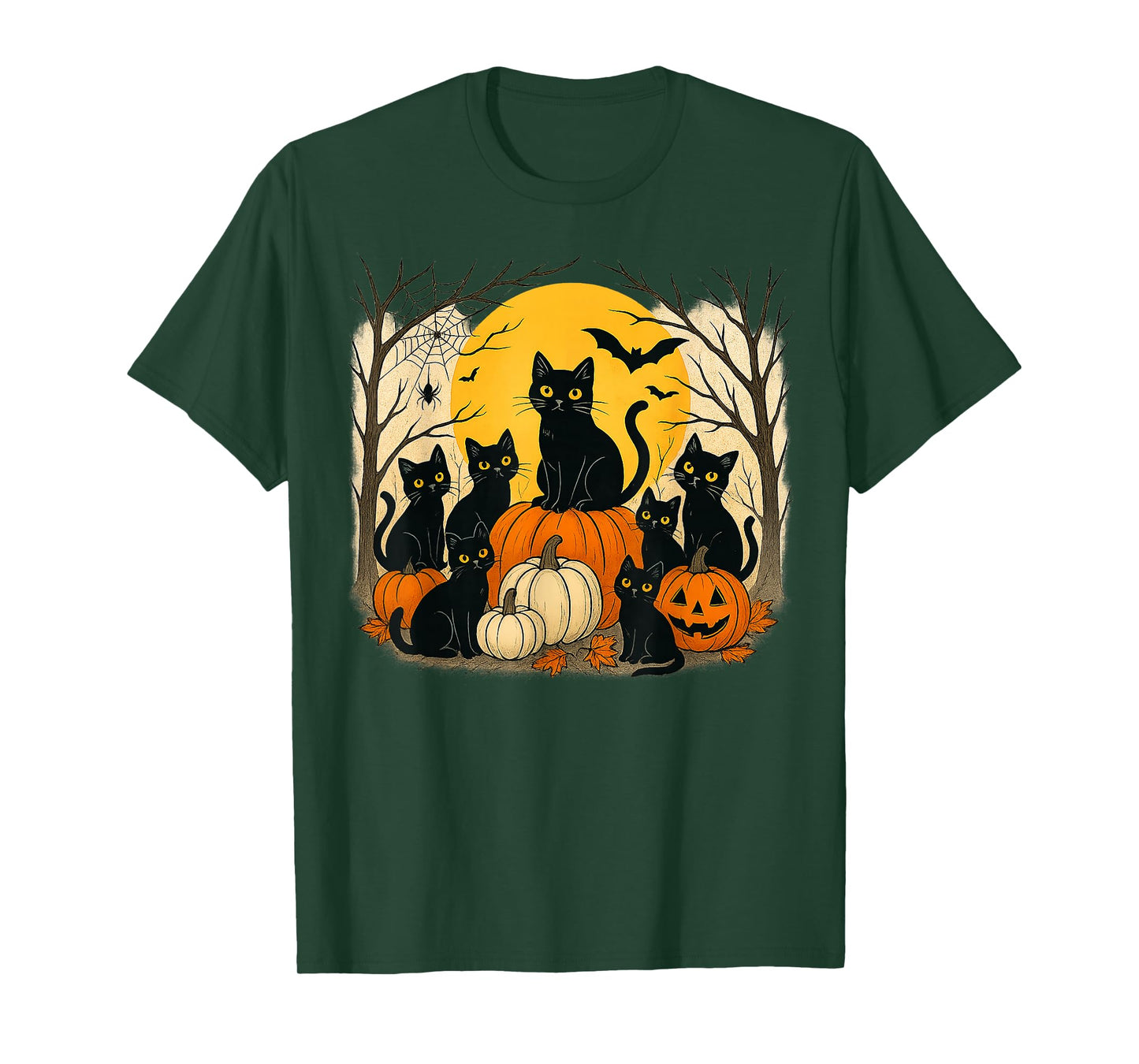 Halloween Black Cats Pumpkins Retro Spooky Night Funny Cat T-Shirt