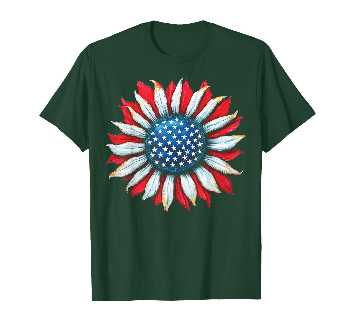 Sunflower American Flag 4th of July Women Men Merica USA T-Shirt