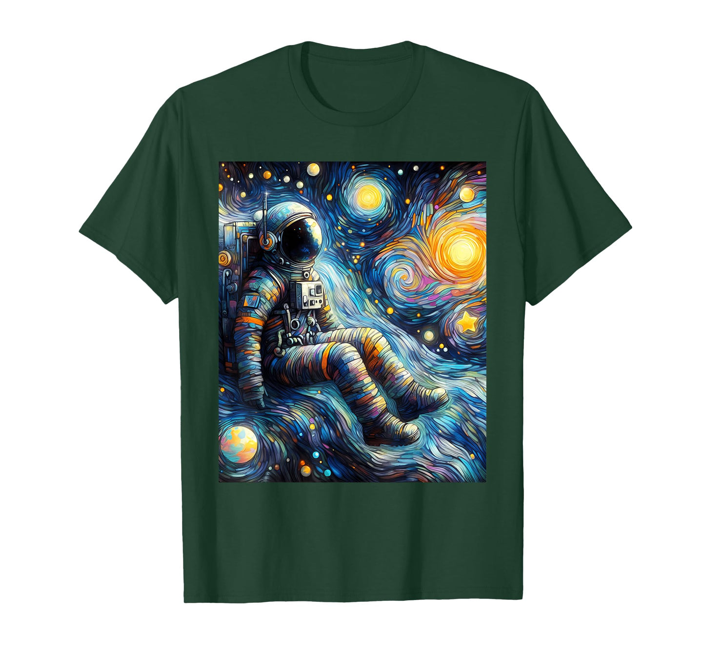 Astronaut Space Planets Starry Night Painting T-Shirt