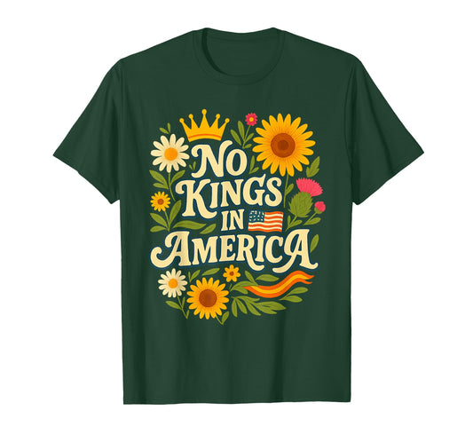 No Kings Retro Patriotic Flower Womens T-Shirt