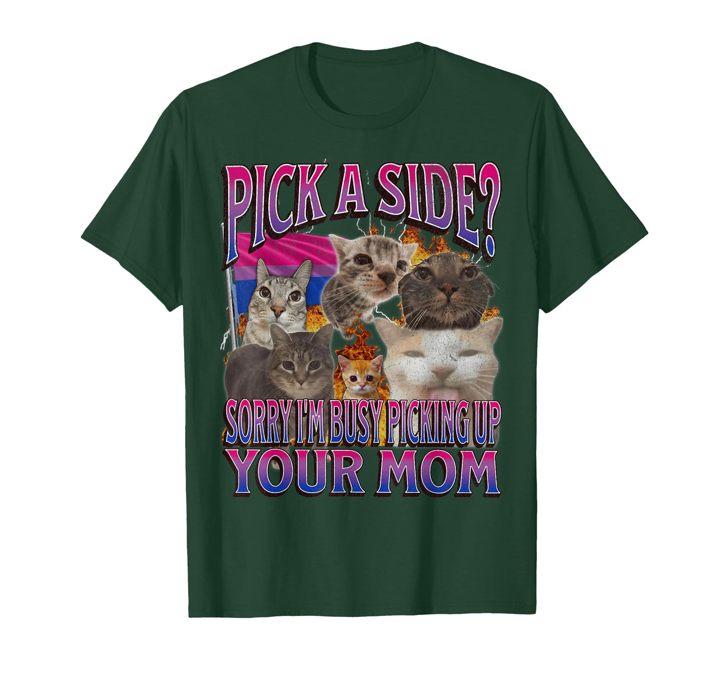 Pick A Side? Funny Bisexual Lgbtq Cat Meme Bootleg Graphic T-Shirt