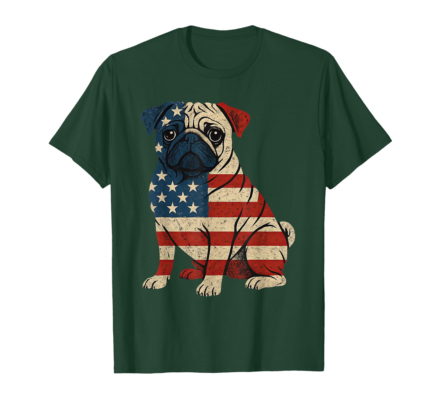 American Flag Dog Pug 4th Of July T-Shirt