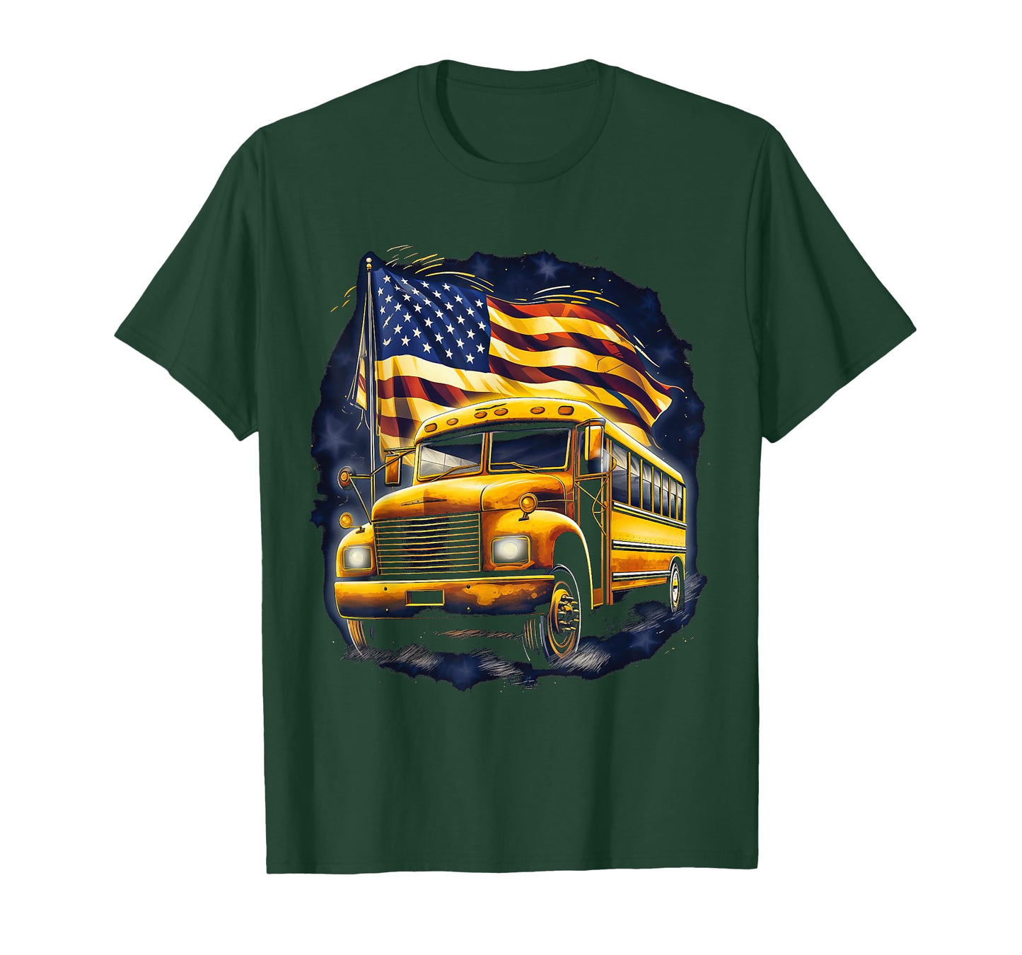 School Bus Driver USA American Flag Funny Bus Driver T-Shirt