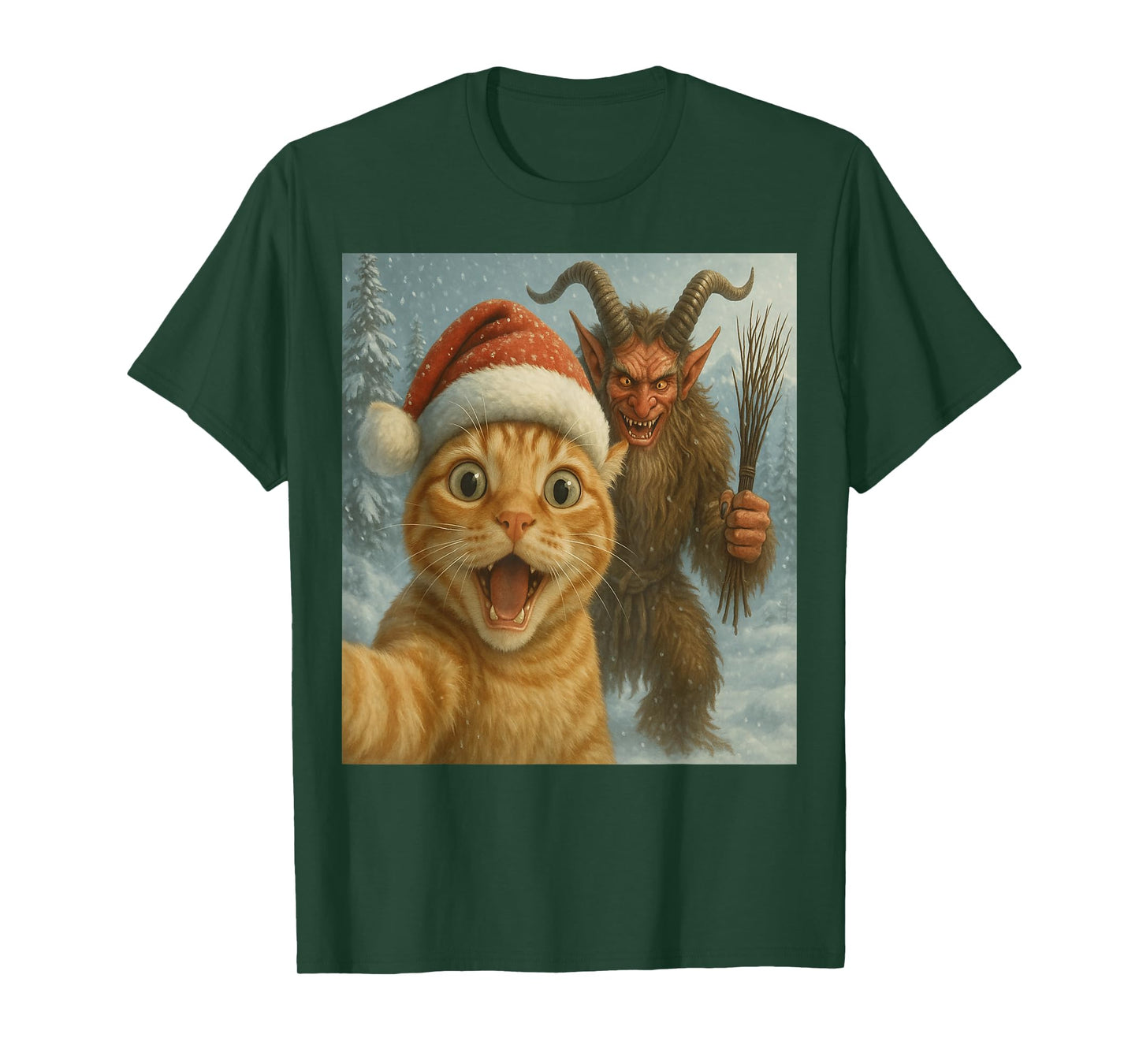 Funny Cat Selfie with Krampus Dark Humor Xmas T-Shirt