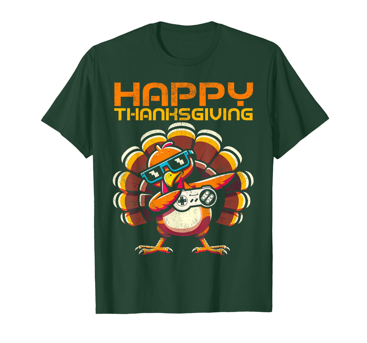 Happy Thanksgiving Dabbing Gamer Turkey Kids Boys Girls Men T-Shirt