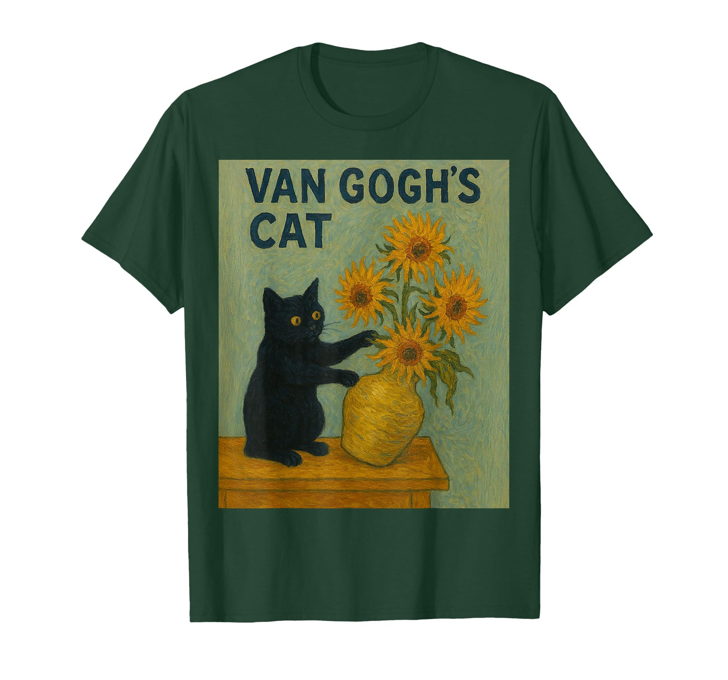 Funny Sunflower Cat Mischief - Art Mashup Van Gogh Painting T-Shirt