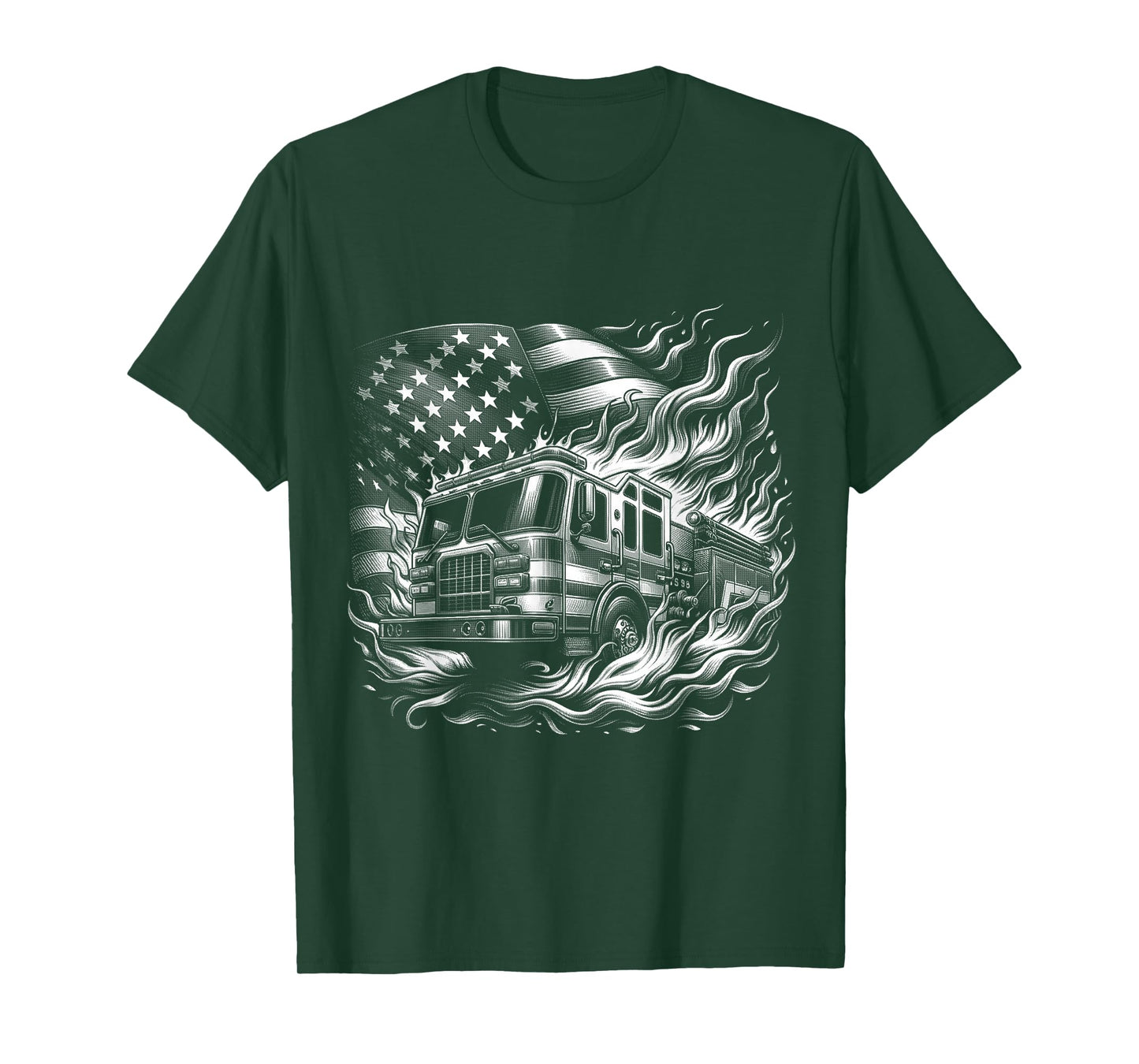 Firefighter Patriotic Fire Truck Fireman American Flag T-Shirt