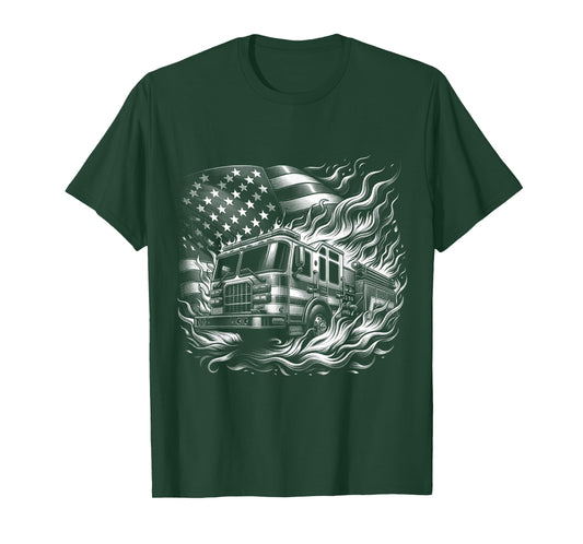 Firefighter Patriotic Fire Truck Fireman American Flag T-Shirt