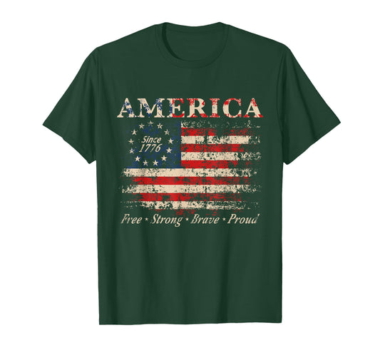 Distressed American Flag Patriotic USA Vintage 1776 T-Shirt