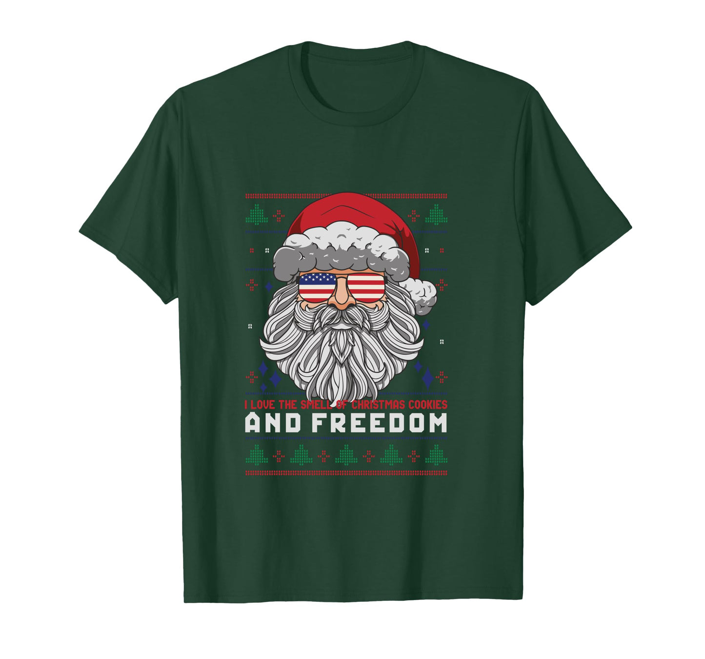Funny Santa American Flag Freedom Patriotic Merry Christmas Long Sleeve T-Shirt