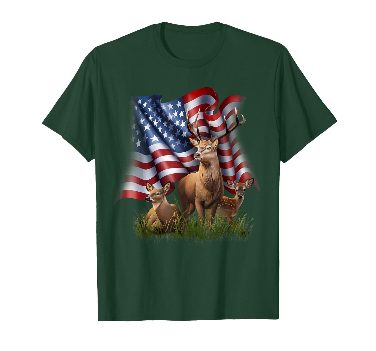 American Flag Deer Buck Doe Fawn Patriotic Wildlife T-Shirt