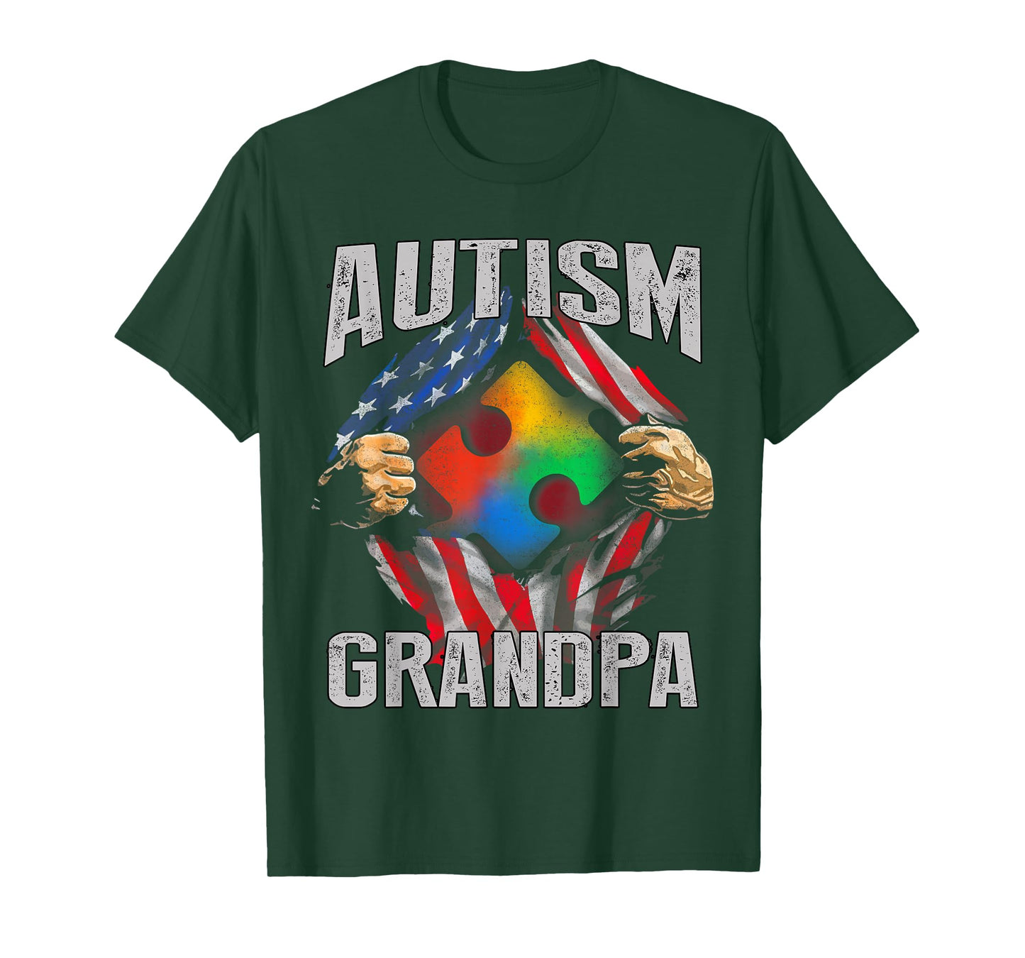 Autism Grandpa American Flag Autism Awareness T-Shirt T-Shirt