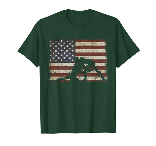 Retro American Wrestling US Flag Wrestling Wrestler Boy Mens T-Shirt