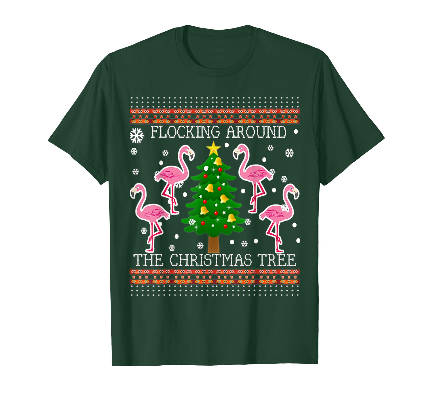 Funny Flamingo Christmas Tree Shirt-Flocking Around TShirt T-Shirt