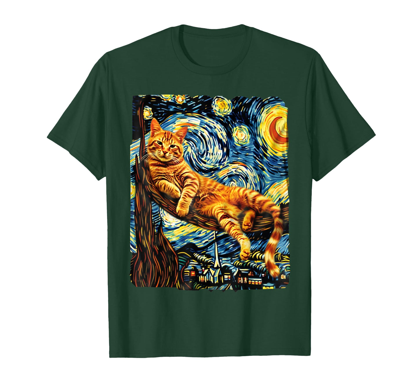 Cat Starry Night Van Gogh Cat For Cat Lover Cat Mom Cat Dad T-Shirt for Men Women Girls Kids
