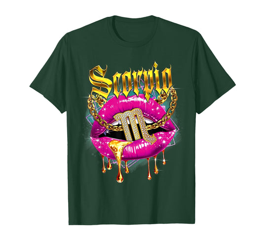 Scorpio Queens Birthday Pink Lips Afro Girls Scorpio Zodiac T-Shirt