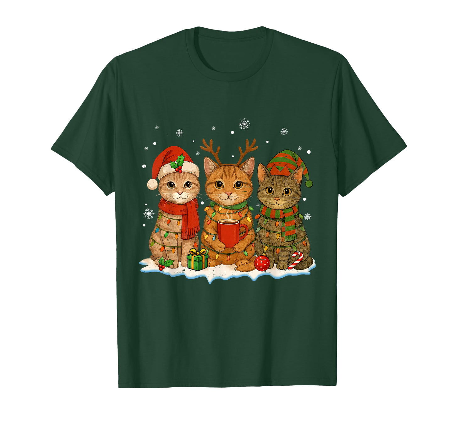 Christmas Cat Santa Reindeer Elf Cat Lover Kitten Xmas Pjs T-Shirt