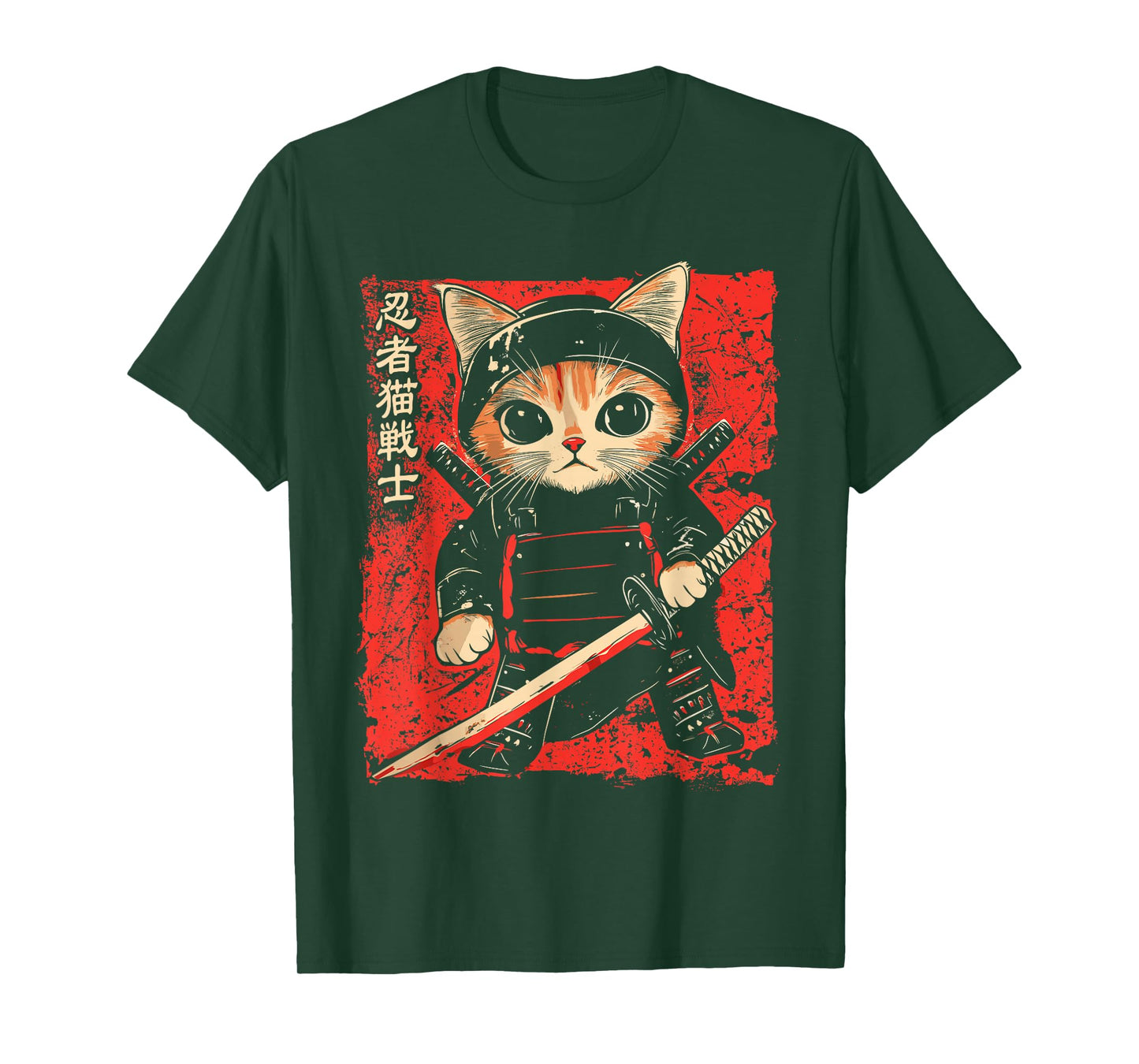 Japanese Samurai Cat Tattoo Kawaii Ninja Cat T-Shirt