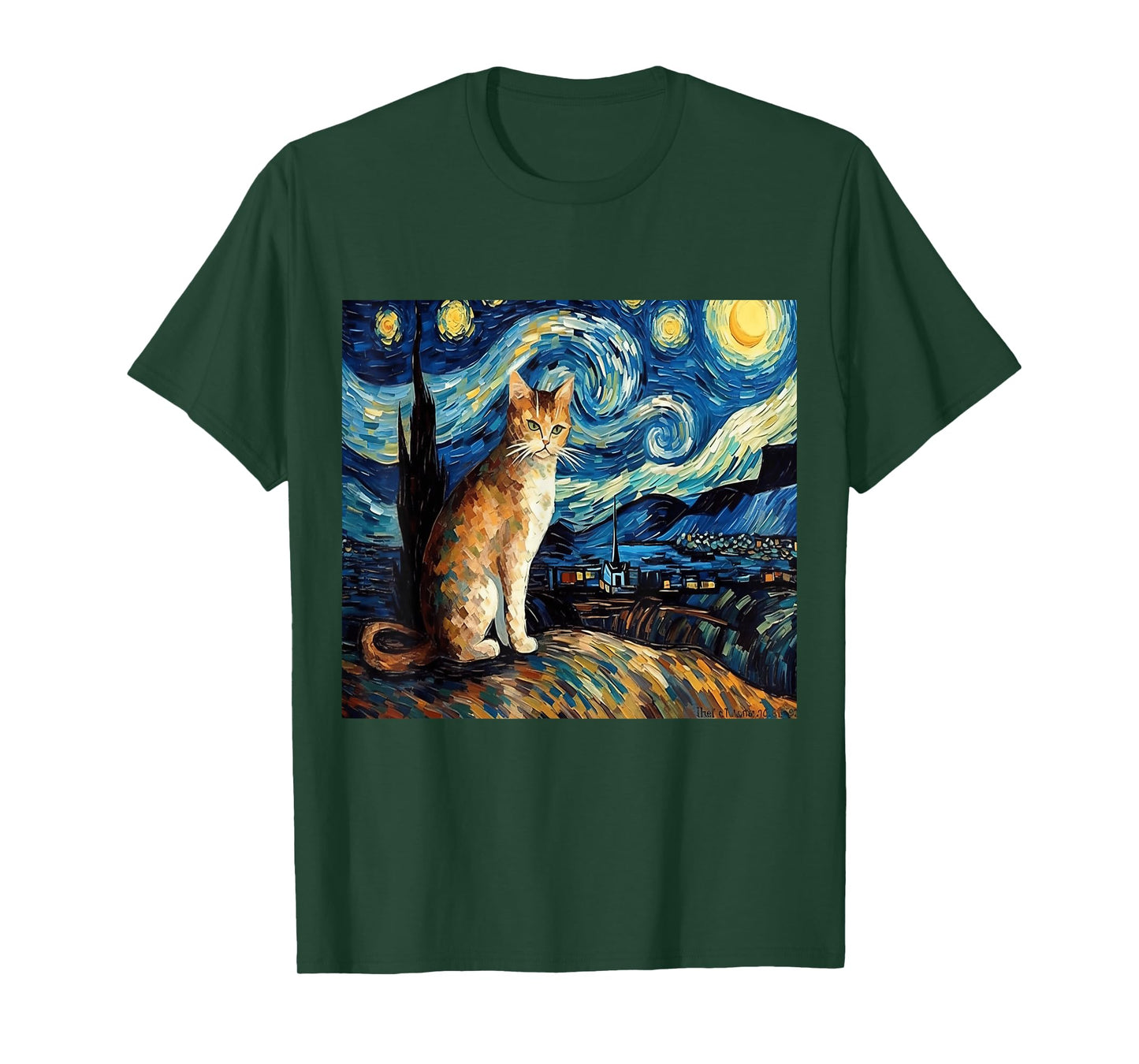 Calico Cat Starry Night Moon And Stars Art T-Shirt for Men Women Kids