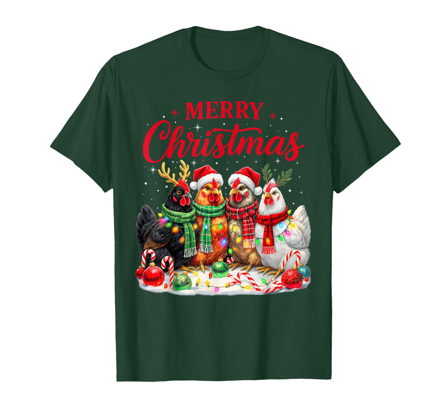 Christmas Chicken Lights Santa Xmas Farm Animal Holiday T-Shirt