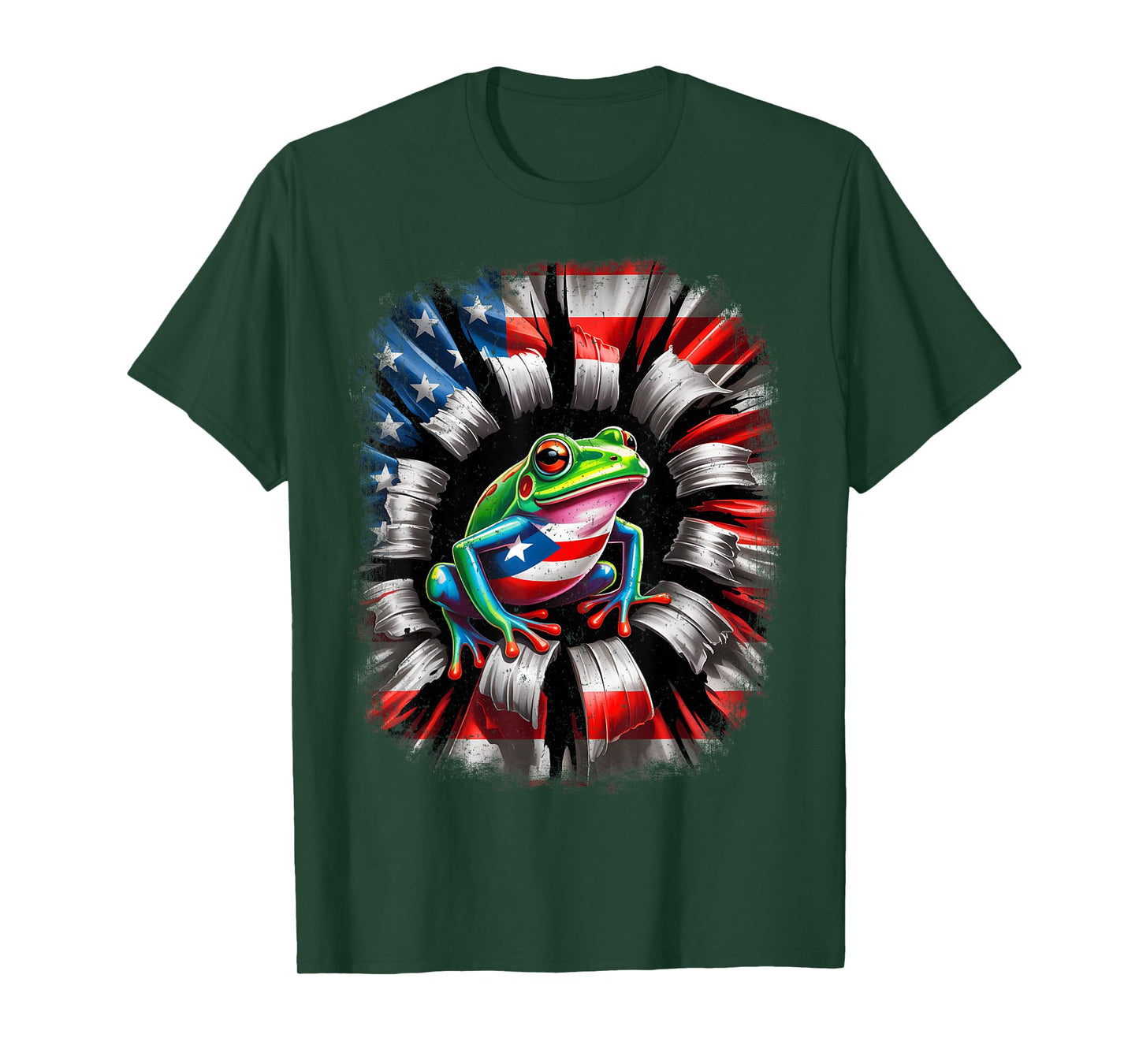 Boricua Puerto Rico Coqui Frog Rips Through American Flag T-Shirt