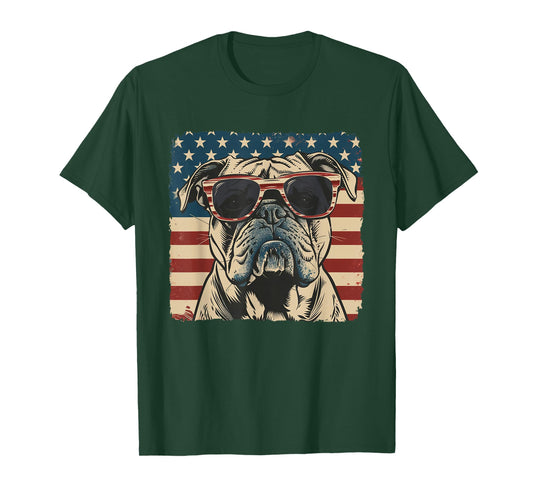 Bulldog Pop Art American Star Stripes Shirt July 4th Boy Men T-Shirt