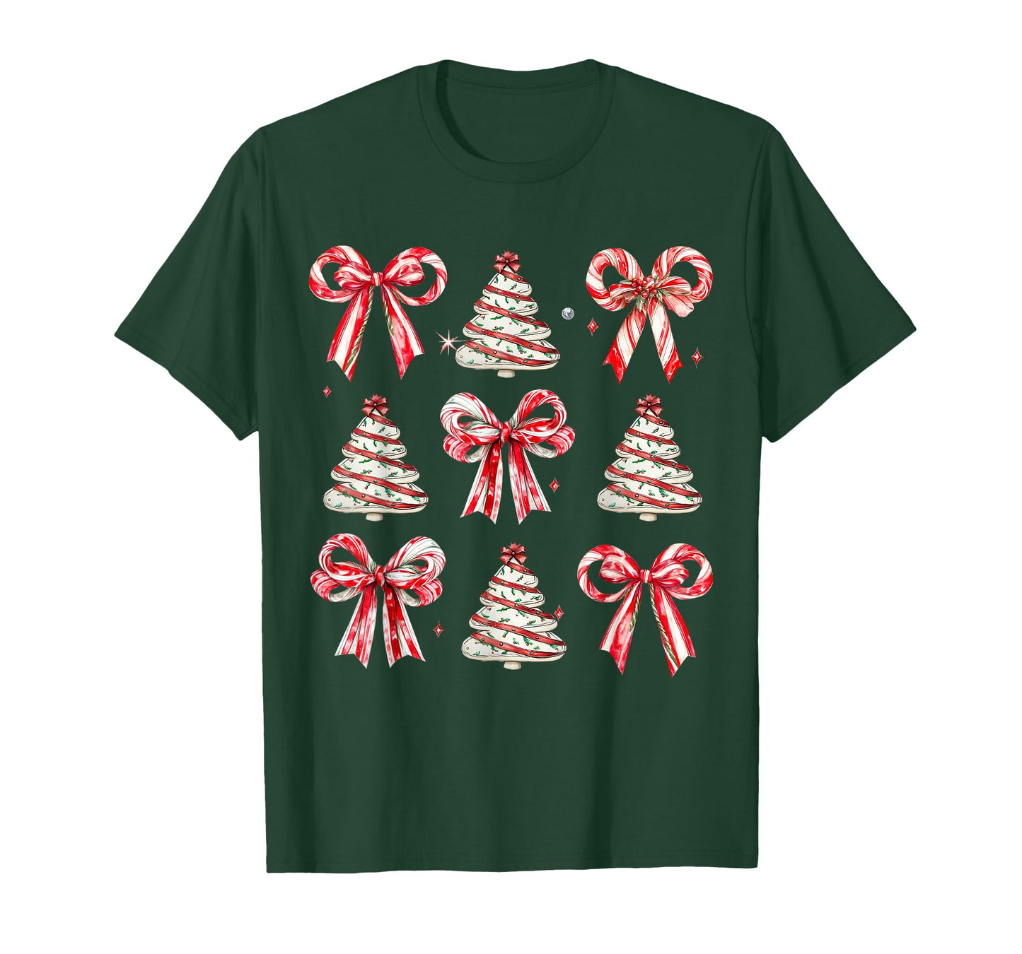 Coquette Bow Tree Cake Candy Cane Merry Christmas T-Shirt