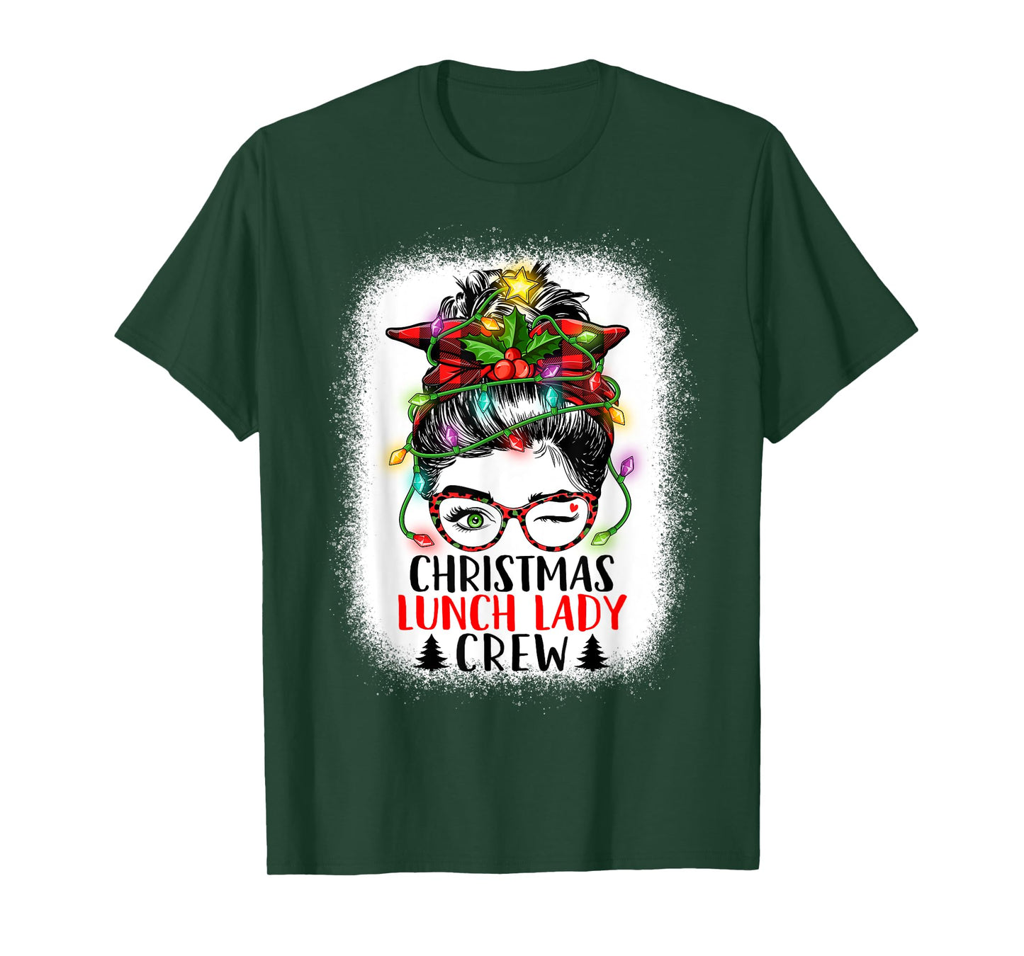 Christmas Lunch Lady Crew Messy Bun Women Christmas Lights T-Shirt
